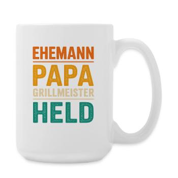 Ehemann Papa Grillmeister Held Vater Retro BBQ - Große Tasse 440 ml - Weiß - Rechts