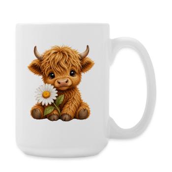 Hochlandkuh Hochlandrind Highland Cow, Margerite - Große Tasse 440 ml - Weiß - Rechts