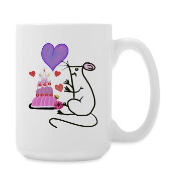 Mouse with Cake Heart Birthday Child - Large Mug 440 ml - white - Right
