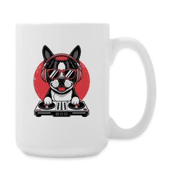  DJ Bulldog Mit Kopfhörern Cooler Musik Hund Für - Große Tasse 440 ml - Weiß - Rechts