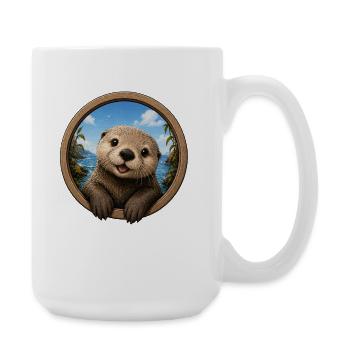 Otter im Rundfenster am Meer - Große Tasse 440 ml - Weiß - Rechts