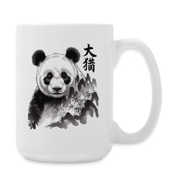 Panda Shirt mit Schriftzeichen – Schwarz Weiß - Große Tasse 440 ml - Weiß - Rechts