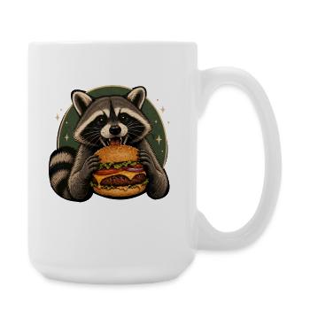 Raccoon with burger - Large Mug 440 ml - white - Right
