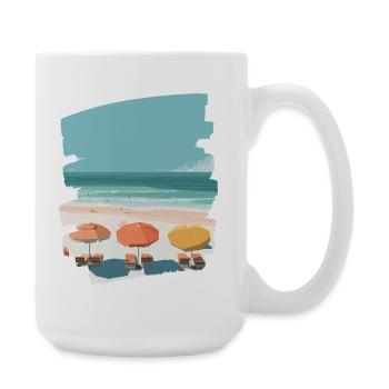 Colorful beach with umbrellas - Large Mug 440 ml - white - Right