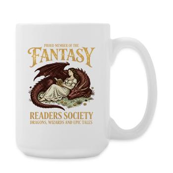 Drachenleser Fantasy Lesesociety Bücherwurm Lesen - Große Tasse 440 ml - Weiß - Rechts