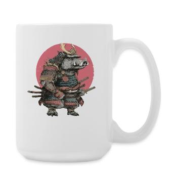 Wildschwein-Samurai in Rüstung mit pinkem Wappen - Große Tasse 440 ml - Weiß - Rechts