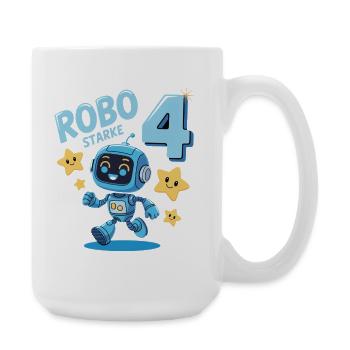 Roboter Geburtstagsmotiv 4 Jahre Jungen Geschenk - Große Tasse 440 ml - Weiß - Rechts