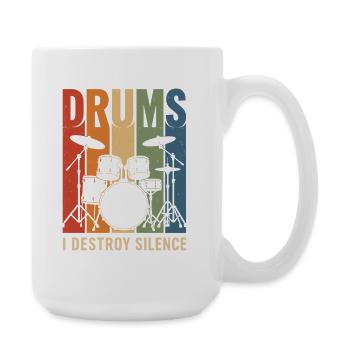 Drums I Destroy Silence Retro Schlagzeug Shirt - Große Tasse 440 ml - Weiß - Rechts