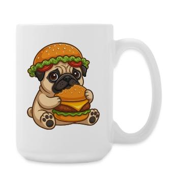 Süßer Mops Cartoon Herrchen Fast Food Burger - Große Tasse 440 ml - Weiß - Rechts