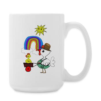 Lustige Hühner Regenbogen Huhn Kinder - Große Tasse 440 ml - Weiß - Rechts