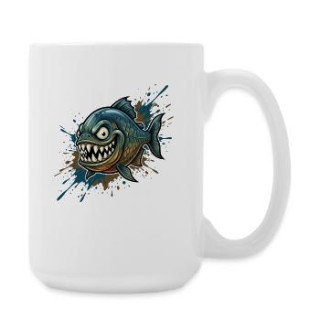 Mutiger Piranha mit Farbspritzern - Große Tasse 440 ml - Weiß - Rechts