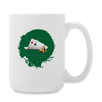 Two playing cards and three balls triple barrel - Large Mug 440 ml - white - Right