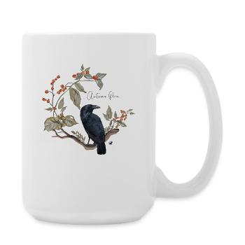 Rabe in Kreis von Herbstblättern Abbildung - Große Tasse 440 ml - Weiß - Rechts