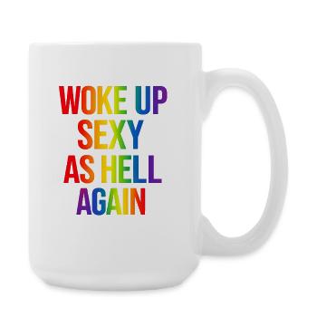 Rainbow Text Woke Up Sexy - Large Mug 440 ml - white - Right