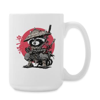 Waschbär-Samurai im Roten Kreis - Große Tasse 440 ml - Weiß - Rechts