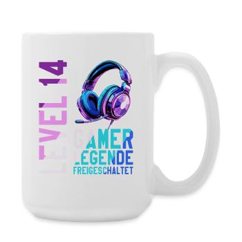 14. Geburtstag Junge Mädchen Gaming Level 14 Jahre - Große Tasse 440 ml - Weiß - Rechts