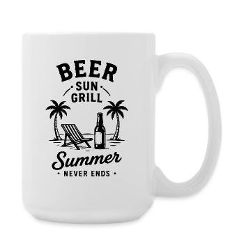 BEER SUN GRILL SUMMER NEVER ENDS Urlaub - Große Tasse 440 ml - Weiß - Rechts