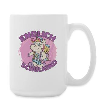 Geschenk Einschulung Endlich Schulkind - Große Tasse 440 ml - Weiß - Rechts