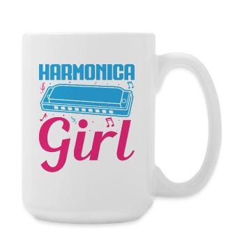 Funny Harmonica Player Girl Harmonica - Große Tasse 440 ml - Weiß - Rechts
