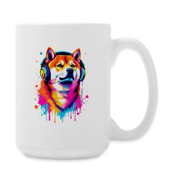 Shiba Inu with headphones - Large Mug 440 ml - white - Right