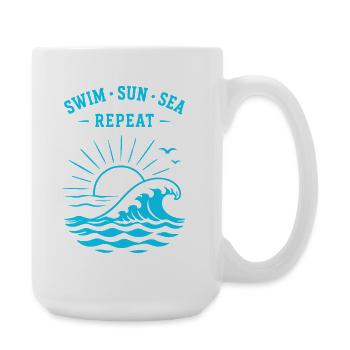 Swim Sun Sea Repeat Summer Waves Ocean - Large Mug 440 ml - white - Right
