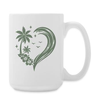 Heart Palm Tree Flowers Ocean Wave - Large Mug 440 ml - white - Right