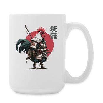 Rooster Samurai in Crimson Circle - Large Mug 440 ml - white - Right