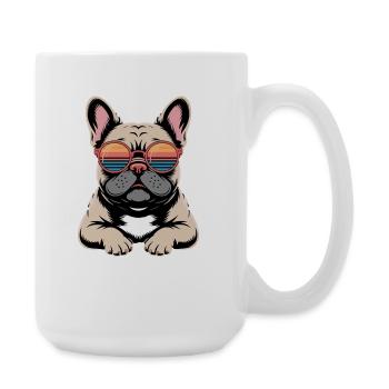  Französische Bulldogge Mit Retro Sonnenbrille - Große Tasse 440 ml - Weiß - Rechts