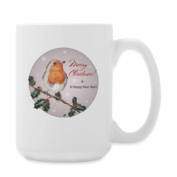 Vogel auf einem Zweig Abbildung mit Inschrift - Große Tasse 440 ml - Weiß - Rechts