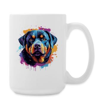 Portrait coloré du Rottweiler Splash - Grande tasse 440 ml - blanc - Droite