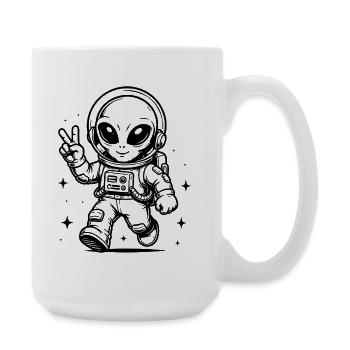 Astronaut Alien Peace im Weltraum - Große Tasse 440 ml - Weiß - Rechts
