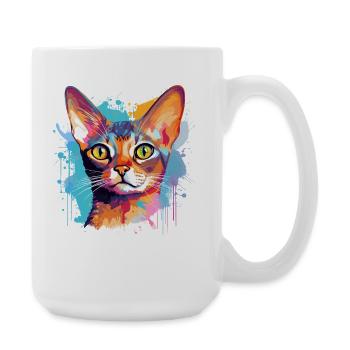 Visage de chat abyssinien avec des éclaboussures colorées - Grande tasse 440 ml - blanc - Droite