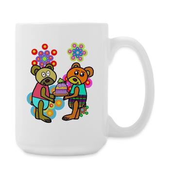 Retro Teddy Flowers Birthday Mother's Day Bear - Large Mug 440 ml - white - Right