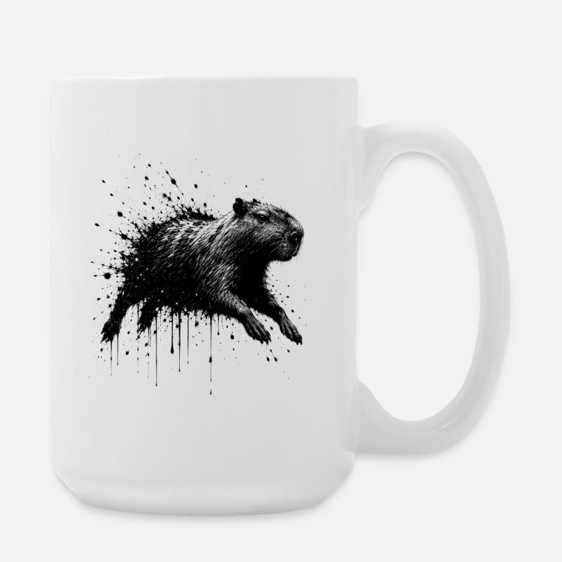 Capybara Splatter Illustration - Large Mug 440 ml - white