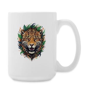 Jaguar head in jungle frame - Large Mug 440 ml - white - Right