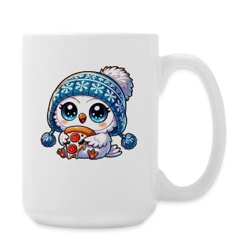 Süße Schneeeule mit Pizza Cartoon Fastfood - Große Tasse 440 ml - Weiß - Rechts
