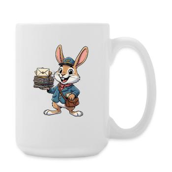 Hase als Postbote mit Briefstapel - Große Tasse 440 ml - Weiß - Rechts