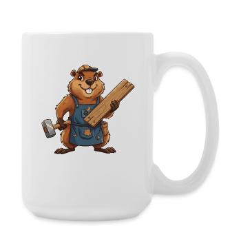 Beaver construction worker with wooden slats - Large Mug 440 ml - white - Right
