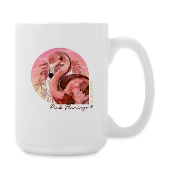 Illustration de flamant rose dans le cercle du coucher de soleil - Grande tasse 440 ml - blanc - Droite