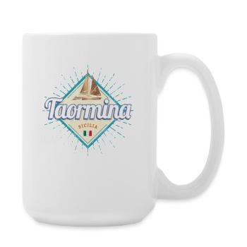 Taormina in Sizilien Italien Retro Segelschiff - Große Tasse 440 ml - Weiß - Rechts