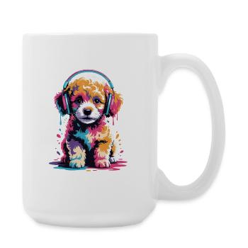 Chiot caniche avec un casque - Grande tasse 440 ml - blanc - Droite