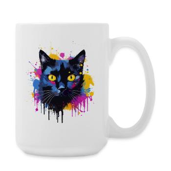 Bunte Bombay-Katzengesicht-Splash-Kunst - Große Tasse 440 ml - Weiß - Rechts