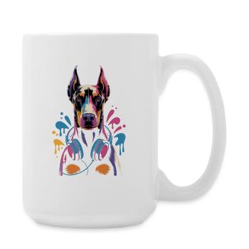 Doberman with headphones - Large Mug 440 ml - white - Right