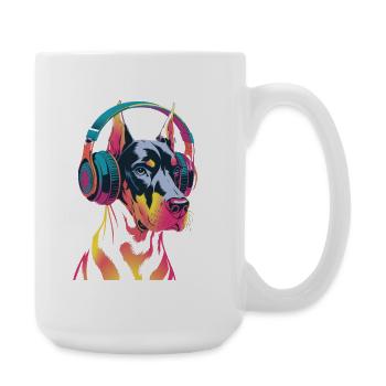 Doberman with headphones - Large Mug 440 ml - white - Right