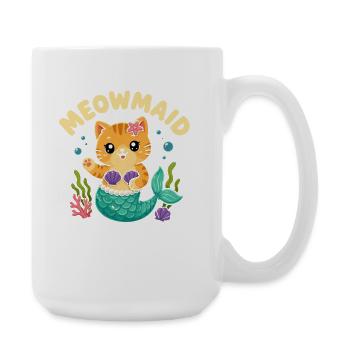  Meowmaid Niedliche Katze Meerjungfrau Wortspiel - Große Tasse 440 ml - Weiß - Rechts