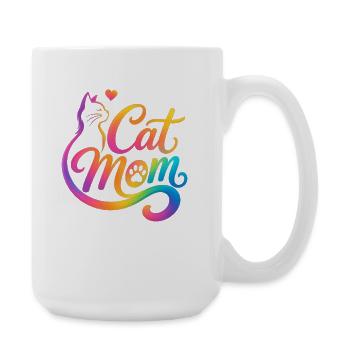 Cat Mom, Katzenmama, Buntes Katzenmotiv - Große Tasse 440 ml - Weiß - Rechts