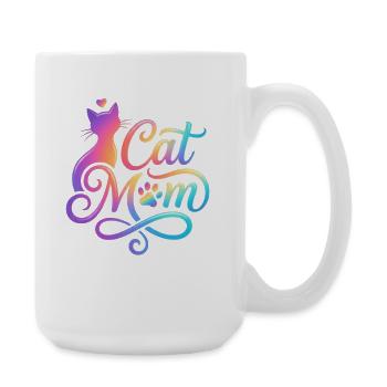 Cat Mom, Katzenmama, Buntes Katzenmotiv - Große Tasse 440 ml - Weiß - Rechts