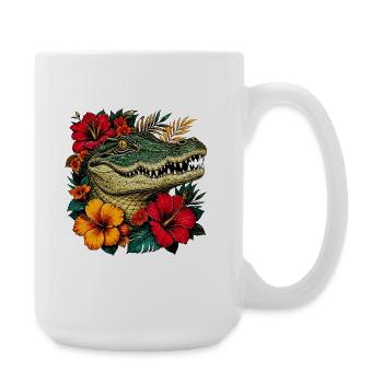 Alligator Head Tropical Flowers - Large Mug 440 ml - white - Right