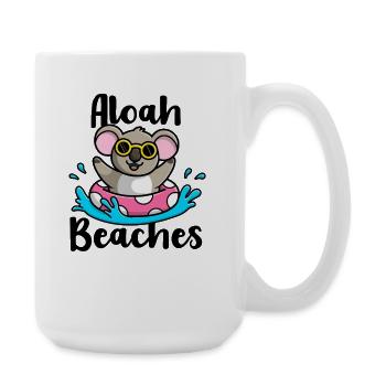 Cooler Koala Strand Urlaub Sommer Aloha Beaches - Große Tasse 440 ml - Weiß - Rechts
