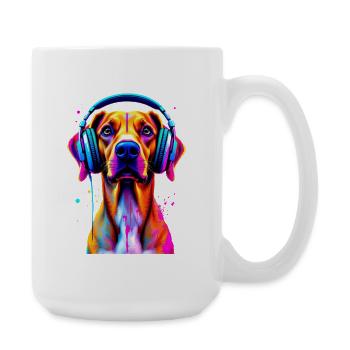 Viszla mit Kopfhörer - Große Tasse 440 ml - Weiß - Rechts